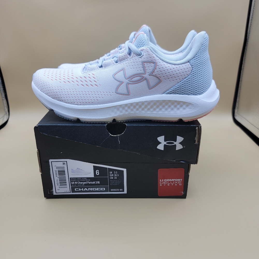 Under Armour Charged Pursuit 3 BL Women's Running Shoes Size 6 White Grey Pink